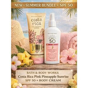 🌴 Bath & Body Works Costa Rica Pink Pineapple Sunrise SPF 50 + Body Cream NEW☀️